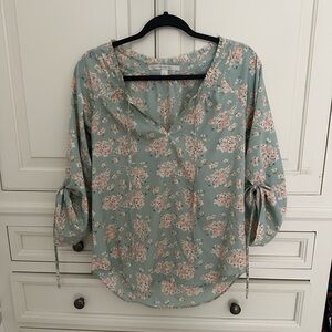 LC Lauren Conrad Floral Blouse in Mint and Pink Small